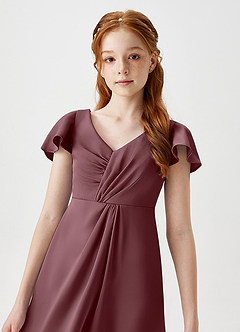 Azazie Soren Junior Abito A-Line in Raso Elasticizzato Increspato Sangria image3