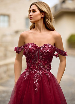 Eleanor Burgundy 3D Floral Lace Prom Dress image9