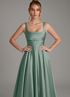 Azazie Azaria Bridesmaid Dresses Silver Sage A-Line Corset Stretch Satin Dress image6