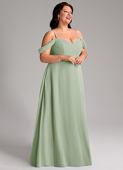 Azazie Marley Jurken voor bruidsmeisjes Converteerbaar Jurk van Chiffon met A-Lijn Off the Shoulder Stoffige Salie image15