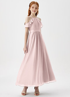 Azazie Chaya Junior A-Linie Schulterfrei Chiffon Kleid Zartrosa image3
