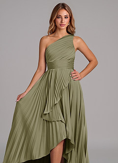 Azazie Lyrica Vestidos de damas de honor Vestido de Pistacho de Satén Elástico de Corte en A con Hombro unilateral image4