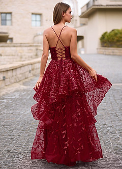 Valentina Borgoña Vestido de fiesta transparente jacquard bordado image8