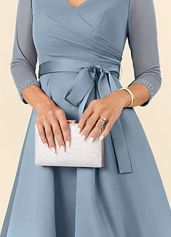 Azazie Maritza Mother of the Bride Dresses Dusty Blue A-Line Pleated Matte Satin Dress image6