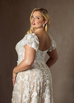 Azazie Vivienne Wedding Dresses Diamond White Nude A-Line Sweetheart Lace Dress image13
