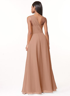 Azazie Ashley Bridesmaid Dresses Champagne Rose A-Line Ruched Chiffon Dress image2