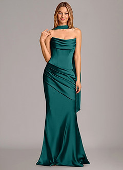 Azazie Pelagia Bridesmaid Dresses Peacock Mermaid Corset Stretch Satin Convertible Dress image3