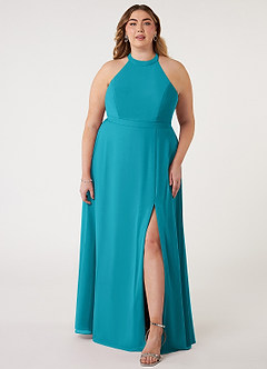 Azazie Clarice Bridesmaid Dresses Jade A-Line Halter Chiffon Dress image8