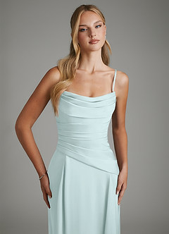 Azazie Gabriela Bridesmaid Dresses Sea Glass A-Line Corset Stretch Satin Dress image3