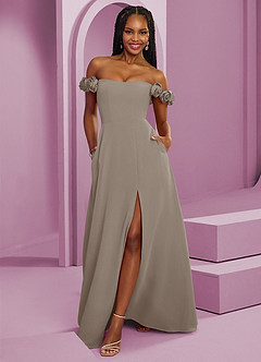Barbie ♥ Azazie Vestidos de damas de honor Vestido de Gris Pardo de Gasa de Corte en A Convertible con Vestidos sin tirantes image1
