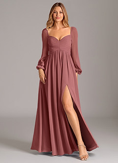 Azazie Bailee Bridesmaid Dresses Amethyst A-Line Long Sleeve Chiffon Dress image1