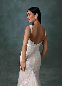 Azazie Veronica At-home Try On Dresses Diamond White Champagne Mermaid Tulle Dress image2