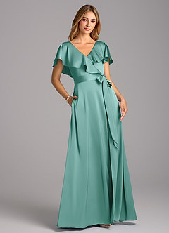 Azazie Lainey Brautjungfernkleider A-Linie mit Taschen Stretch-Satin Kleid Aqua image1