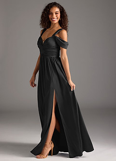 Azazie Lianne Jurken voor bruidsmeisjes Jurk van Stretch Satijn met A-Lijn Off the Shoulder Zwart image7