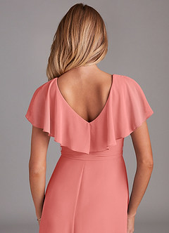 Azazie Lainey Bridesmaid Dresses Coral A-Line with Pockets Chiffon Dress image2