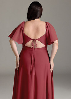 Azazie Chloe Bridesmaid Dresses Pomegranate A-Line Sweetheart Neckline Chiffon Dress image13