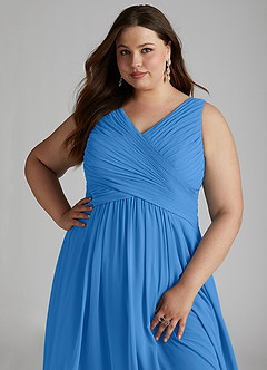 Azazie Flora Bridesmaid Dresses Blue Jay A-Line Pleated Chiffon Dress image15