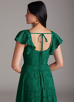 Azazie Bondi Bridesmaid Dresses Emerald A-Line Side Slit Floral Burnout Dress image5