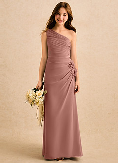 Azazie Sophie Girls Formal Robe Demoiselle D'honneur Fillette Robe Fourreau en Mousseline de soie Une épaule Rose De Cèdre image1
