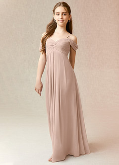Azazie Kaitlynn Junior English Rose A-Line Off the Shoulder Chiffon Dress image4