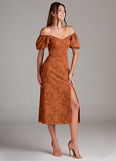 Azazie Evalina Vestidos de damas de honor Vestido de Naranja Quemada de Devorado Floral de Corte Recto con Escote de Corazón image3