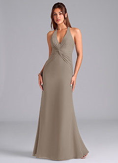 Azazie Valerie Bridesmaid Dresses Taupe Mermaid Pleated Chiffon Dress image4