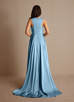 Azazie Niles Mother of the Bride Dresses Steel Blue A-Line Trains Stretch Satin Dress image4