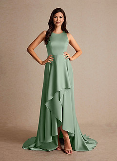 Azazie Niles Mother of the Bride Dresses Matcha A-Line Trains Stretch Satin Dress image5
