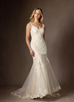 Azazie Poppy Wedding Dresses Diamond White Champagne Mermaid Sequins Tulle Dress image10