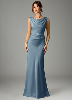 Azazie Kieryn Bridesmaid Dresses Dusty Blue Mermaid Pleated Stretch Satin Dress image1