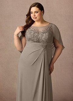 Azazie Hera Mother of the Bride Dresses Taupe A-Line Lace Capelet Chiffon Dress image11