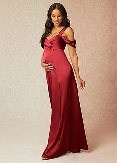 Azazie Rhea Maternity Bridesmaid Dresses A-Line Off-The-Shouler Pleated Stretch Satin Floor-Length Dress image3