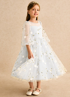 Azazie Elowen vestidos de niña de las flores Vestido Marfil de Encaje de Línea A con Escote corazón image4