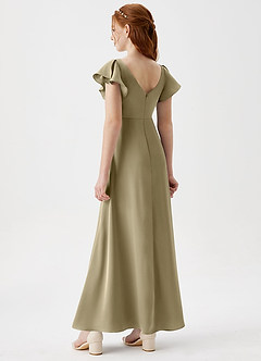 Azazie Omari Junior Moss Green A-Line Pleated Stretch Satin Dress image2