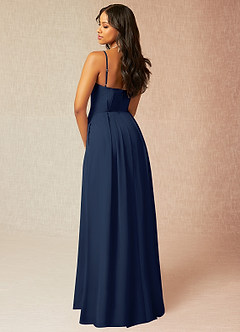 Azazie Kyedae Bridesmaid Dresses Dark Navy A-Line V-Neck Pleated Chiffon Dress image4