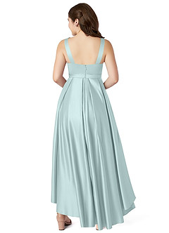 Azazie Inaya Junior Mist A-Line with Belt Stretch Satin Dress image2