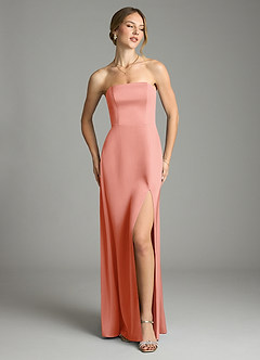 Azazie Wren Bridesmaid Dresses Coral A-Line Strapless Stretch Satin Convertible Dress image2