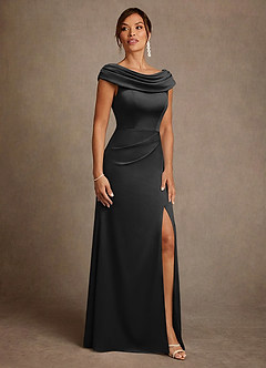 Azazie Irvine vestidos de madre de la novia Vestido de Negro de Satén Elástico de Corte en A con Plisado image4