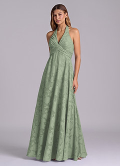 Azazie Tessie Brudtärnklänningar Klä av A-Linje i Blommig Utbrändhet Plisserad Agave image3