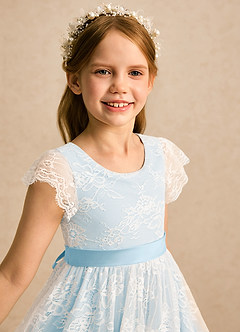 Azazie Maisie Flower Girl Dresses Ivory Sky Blue A-Line Lace Dress image7