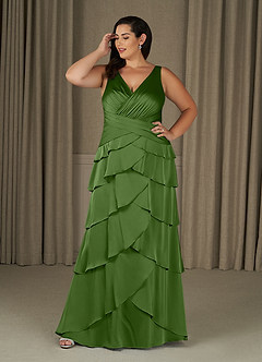 Azazie Viola Mother of the Bride Dresses Basil A-Line Pleated Stretch Satin Dress image6