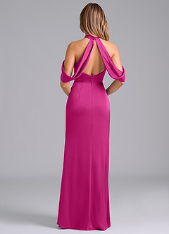 Azazie Bonny Bridesmaid Dresses Fuchsia Mermaid Off the Shoulder Stretch Satin Dress image2
