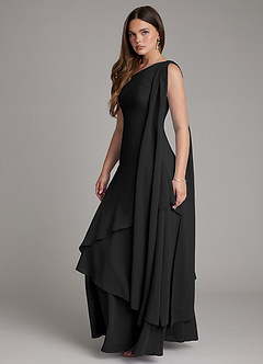 Azazie Monique Bridesmaid Dresses Black A-Line One Shoulder Chiffon Dress image3