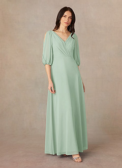 Azazie Bronwyn Mother of the Bride Dresses Agave A-Line V-Neck Ruched Chiffon Dress image2
