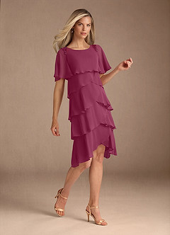 Azazie Rita Mother of the Bride Dresses Mulberry A-Line Scoop Beaded Chiffon Dress image3