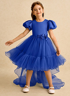 Azazie Cocoa Flower Girl Dresses Royal Blue Ball-Gown Pleated Tulle Dress image2