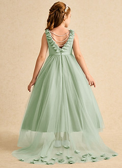 Azazie Lorita Flower Girl Dresses Dusty Sage A-Line Beaded Tulle Dress image1
