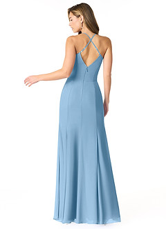 Azazie Carolina Vestidos de damas de honor Vestido de Azul Acero de Gasa de Corte Sirena con Volante image3