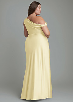 Azazie Emerson Bridesmaid Dresses Lemon Sorbet Mermaid Off the Shoulder Stretch Satin Dress image9