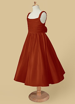 Azazie Cutie Pie Flower Girl Dresses Paprika A-Line Pleated Matte Satin Dress image6